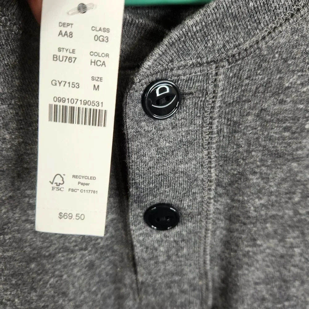 NEW J. Crew Mens Long Sleeve Pullover 2 Button Henley Sweatshirt Medium
